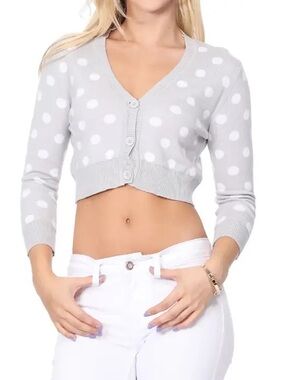 Cropped Grey Polka Dot Cardigan, pinup bolero, yemak cardigan
